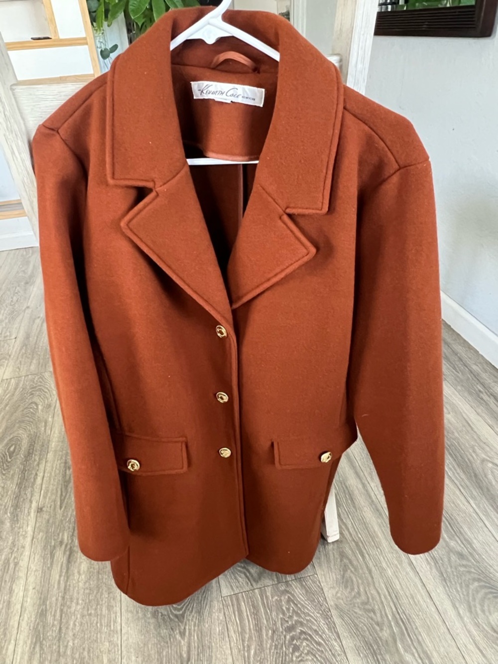 Kenneth Cole New York Rust-Orange Wool-Blend Pea Coat